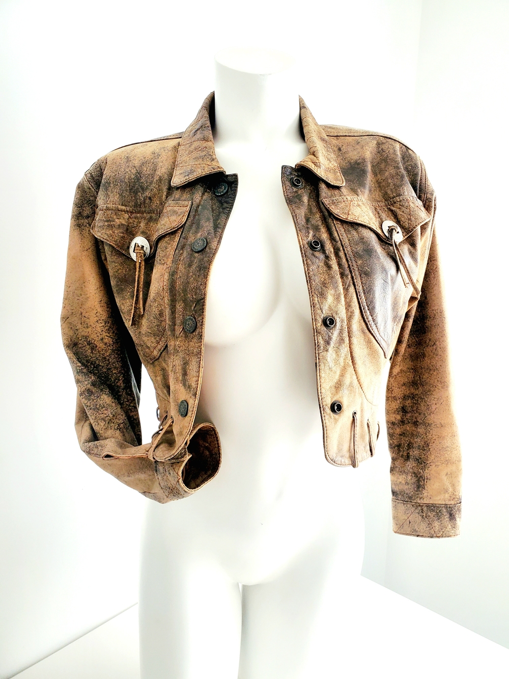 BB Dakota Distressed Tan Cropped Leather Jacket